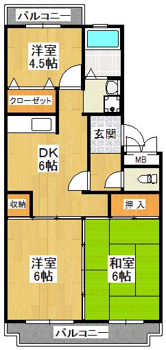 ファミールぴあ狭山(3DK/2階)の間取り写真