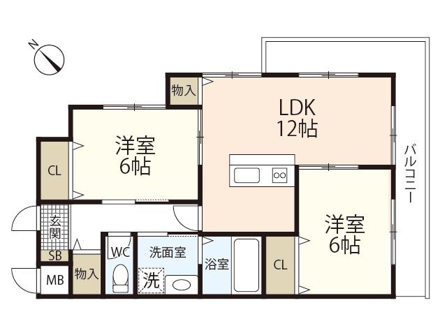 シルクコート高須(2LDK/2階)の間取り写真