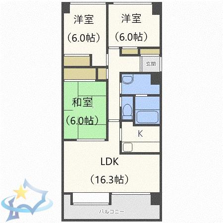 MANSION KURODA南8条(3LDK/3階)の間取り写真