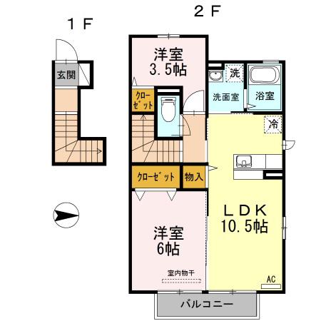 D-ROOM新田後(2LDK/2階)の間取り写真