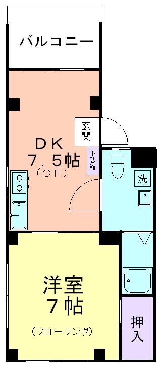 浅川マンション(1DK/2階)の間取り写真