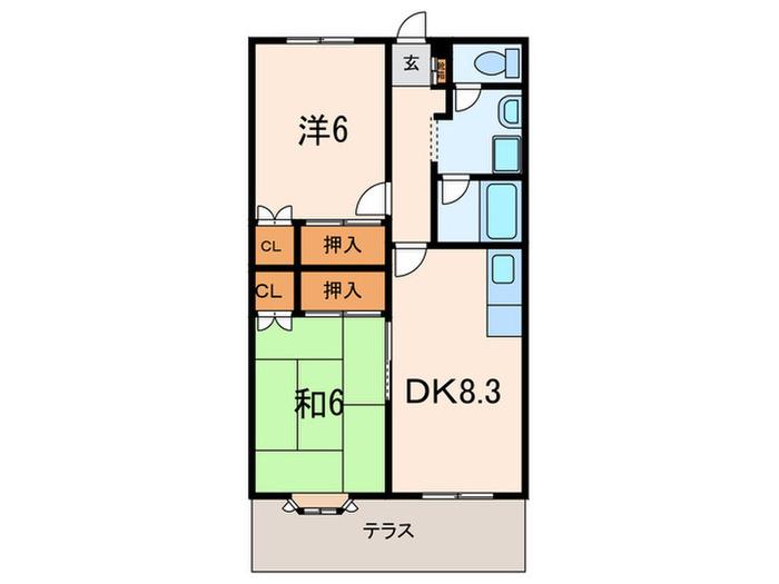 ハートフル・元町 A棟(2DK/1階)の間取り写真