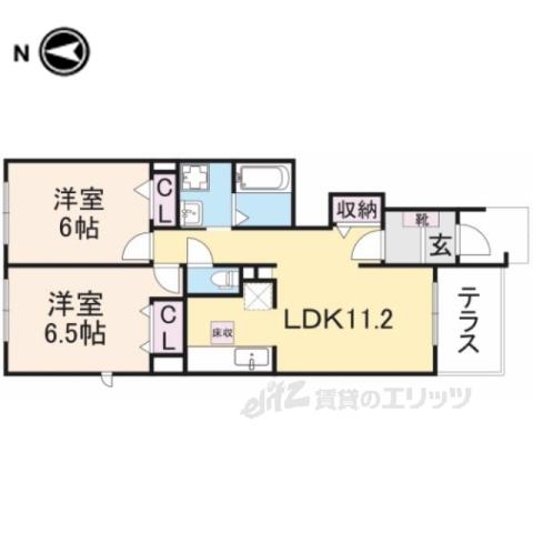 近鉄橿原線 畝傍御陵前駅 徒歩10分 2階建 築18年(2LDK/1階)の間取り写真