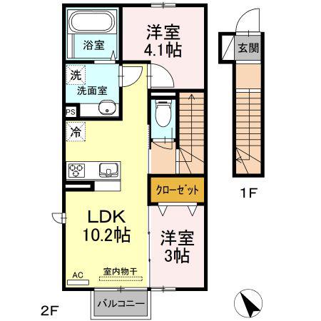 ＪＲ日豊本線 城野駅(ＪＲ) 徒歩10分 2階建 築6年(2LDK/2階)の間取り写真