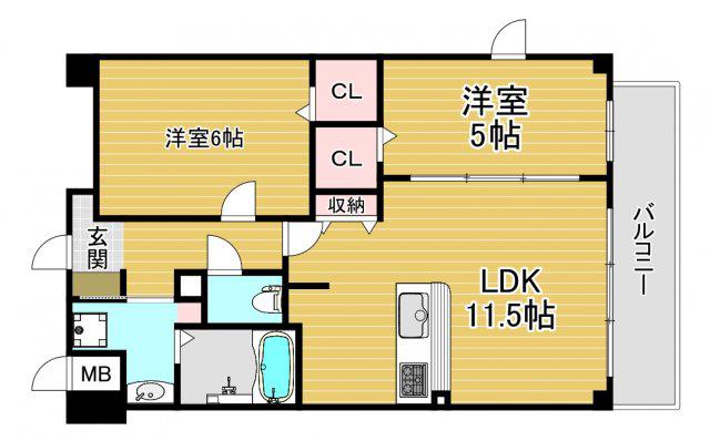 コウジィコート御幣島駅前(2LDK/1階)の間取り写真