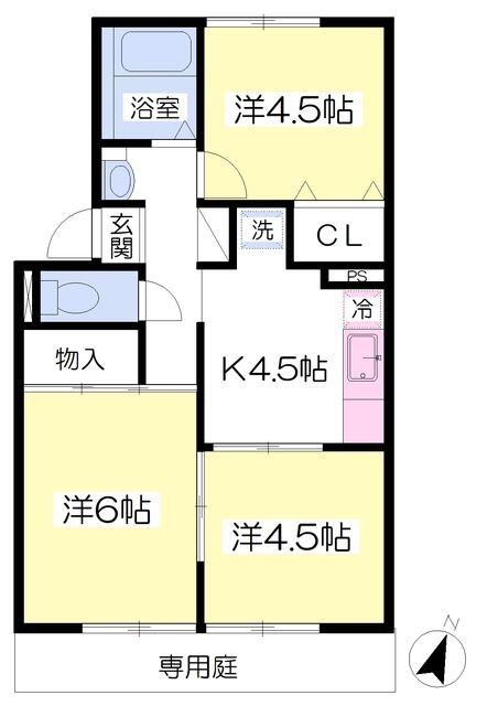レジデンスいちりぎB棟(2DK/1階)の間取り写真