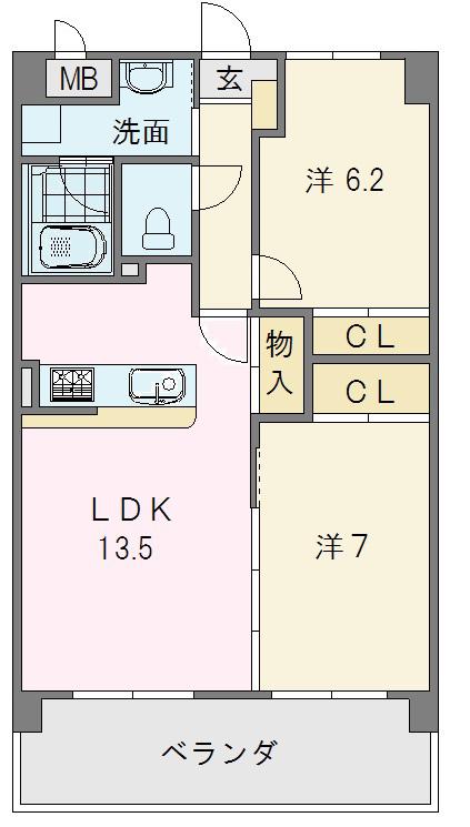 レーヴシェソワ(2LDK/5階)の間取り写真