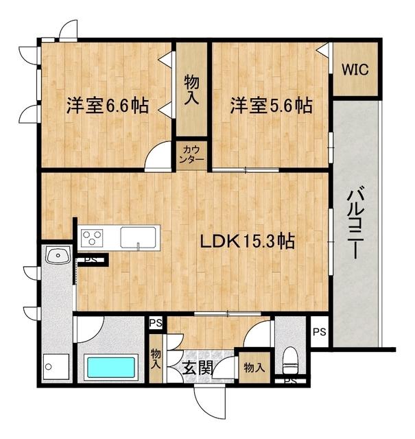 ラ グラン カトル(2LDK/2階)の間取り写真