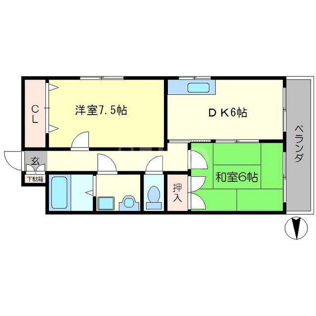 グリーンピアOMK(2DK/1階)の間取り写真