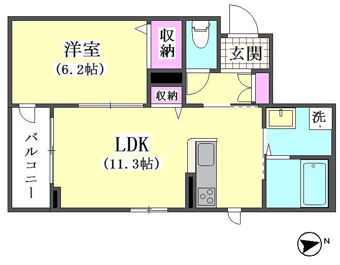 エクラージュ タケウチ(1LDK/2階)の間取り写真