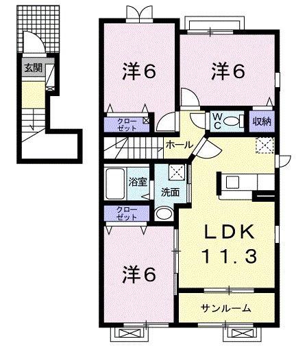 くれよんハウス(3LDK/2階)の間取り写真