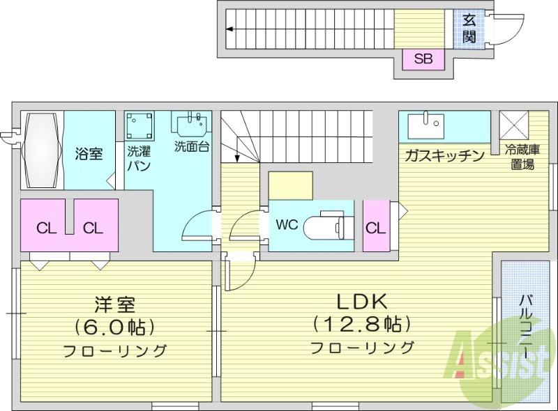 ハートフル結Ⅰ(1LDK/2階)の間取り写真