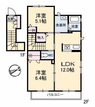 ポートタウン A棟(2LDK/2階)の間取り写真