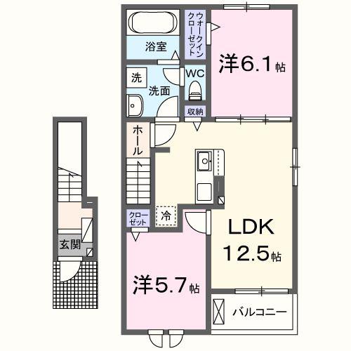 飾磨区阿成植木アパート(2LDK/2階)の間取り写真
