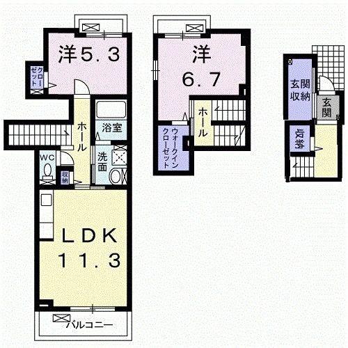 エスポワールIII(2LDK/2階)の間取り写真