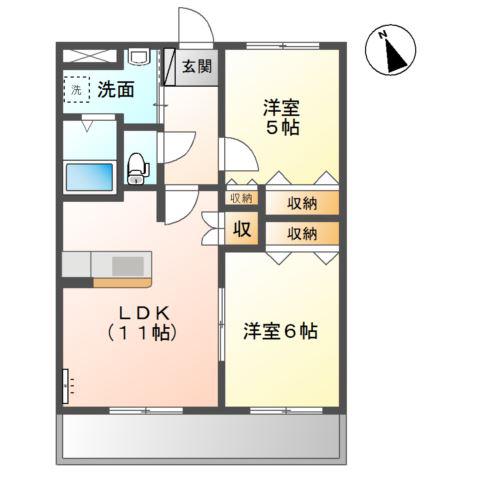アメニティコーポM(2LDK/2階)の間取り写真