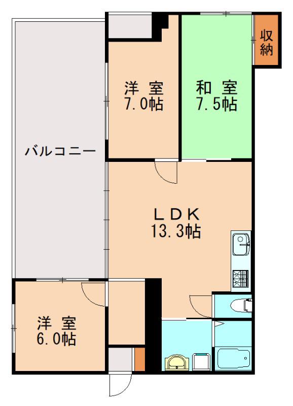グローヴ三苫駅ビル(3LDK/7階)の間取り写真