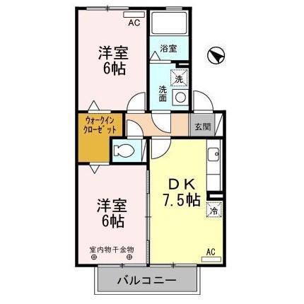 ローズコート平清水B(2DK/2階)の間取り写真