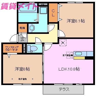 アモローサ A棟(2LDK/1階)の間取り写真