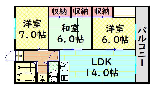 メゾン石津A(2LDK/2階)の間取り写真