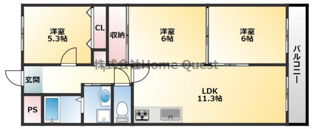 バンブー離宮(3LDK/4階)の間取り写真