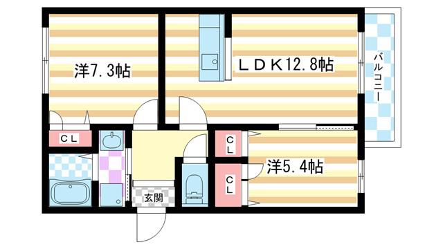 カルム文(2LDK/3階)の間取り写真