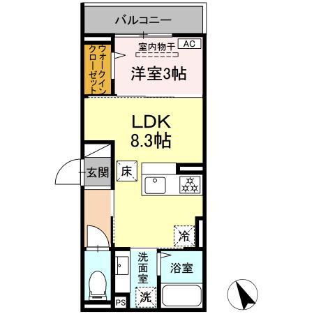 ディー パイナ 鷺沼(1LDK/1階)の間取り写真