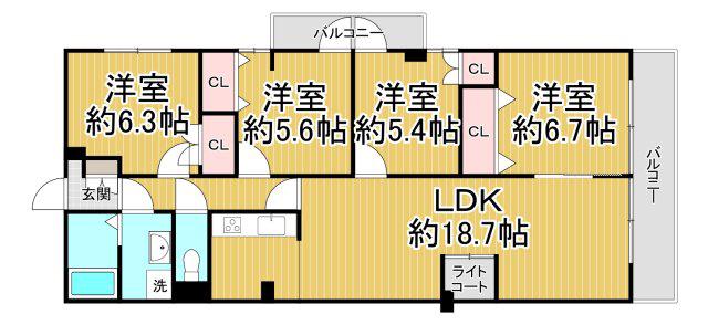イトーピア甲陽園B棟(4LDK/7階)の間取り写真