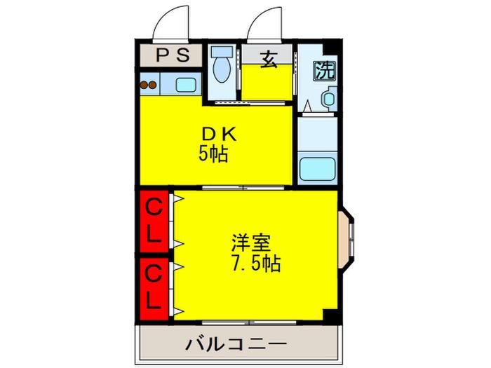 グッドライフ長原(1DK/2階)の間取り写真
