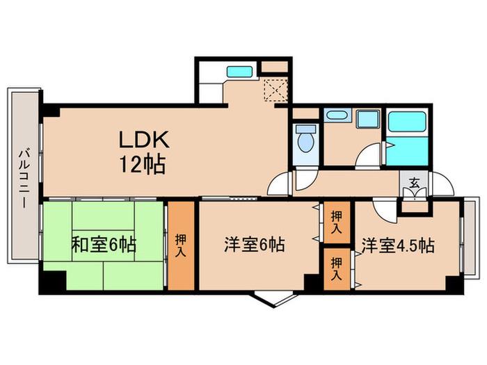 エルスタンザ別府(3LDK/4階)の間取り写真