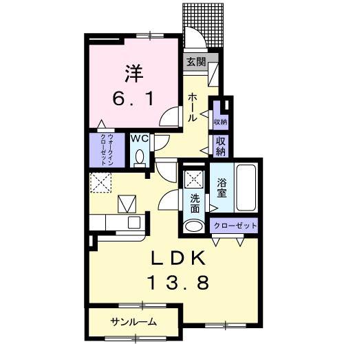 ボヌール彩C(1LDK/1階)の間取り写真