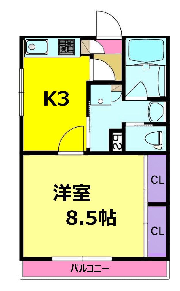 きさらぎビル(1K/2階)の間取り写真