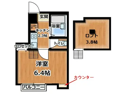 エトワールひばりヶ丘A棟(1K/2階)の間取り写真