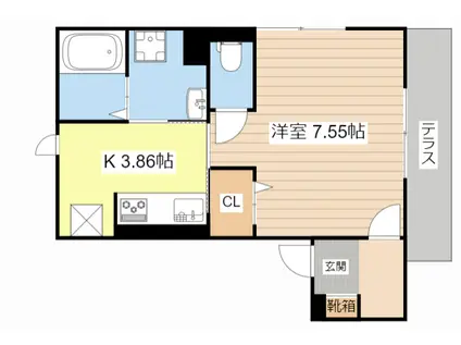 LA・VILLA五箇荘(1K/1階)の間取り写真