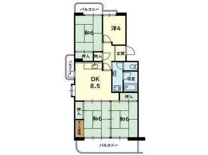 健軍団地10号棟(4DK/3階)の間取り写真