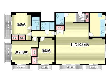 第3スカイマンション(3LDK/2階)の間取り写真