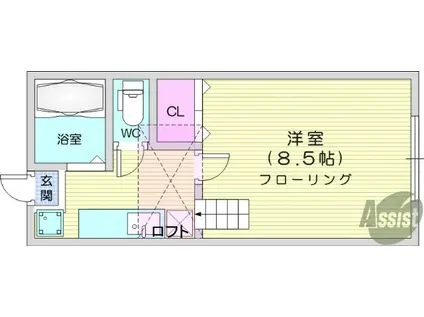ホワイトキャッスル東仙台(1K/2階)の間取り写真