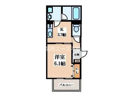 八尾本町5丁目KAP(1K/3階)の間取り写真