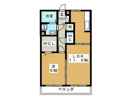 グランフィールド松江II(1LDK/1階)の間取り写真