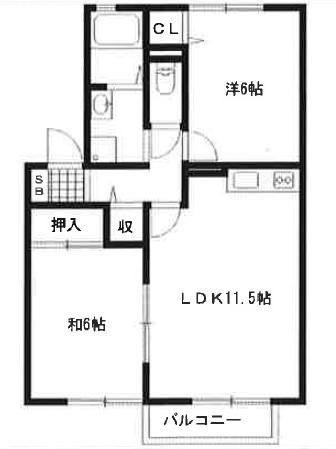 アンシャンテ(2LDK/2階)の間取り写真