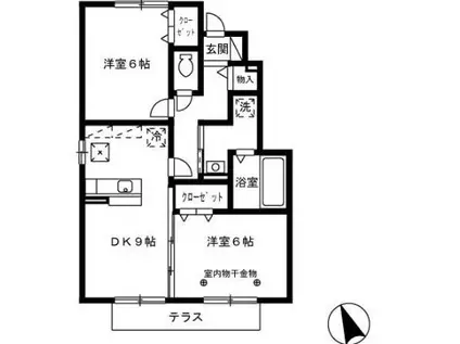 ウィズテリア(2DK/1階)の間取り写真