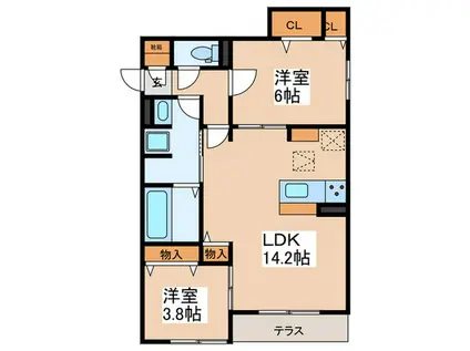 CLASHIST平野西イースト(2LDK/2階)の間取り写真