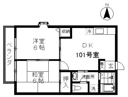 セジュール・B(2DK/1階)の間取り写真