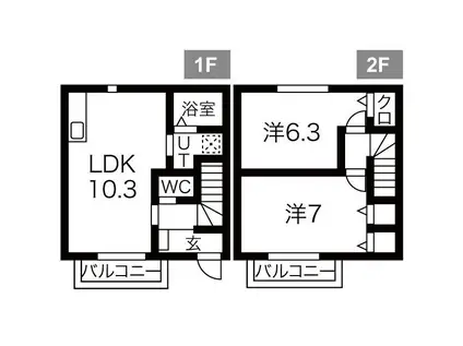 ロイヤルハイツ六番館(2LDK/1階)の間取り写真