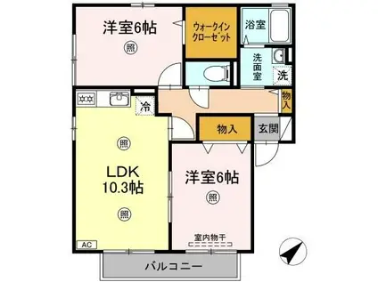 フォーチューン真壁B(2LDK/2階)の間取り写真