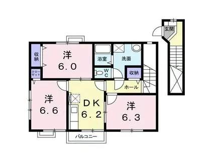 ソレイユ・シャルマンA棟(3DK/2階)の間取り写真