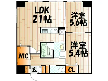 LA FELIZ魚町(2LDK/14階)の間取り写真