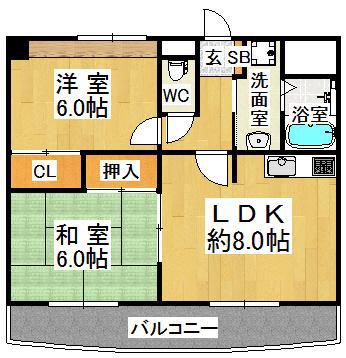 フェリスメンテ・狩口台(2LDK/2階)の間取り写真