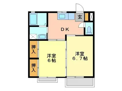 ザ・レイクヒルI(2DK/1階)の間取り写真