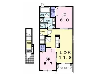 ヴィラ・プランドール II(2LDK/2階)の間取り写真